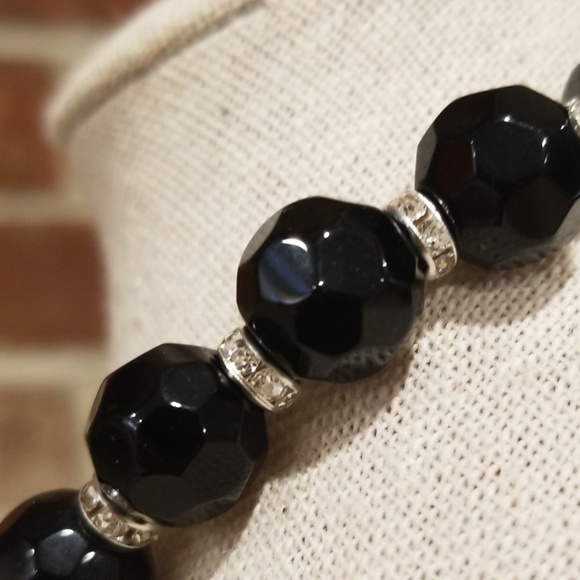 Black Rondelle Glass Beaded Necklace - Picture 7 of 8